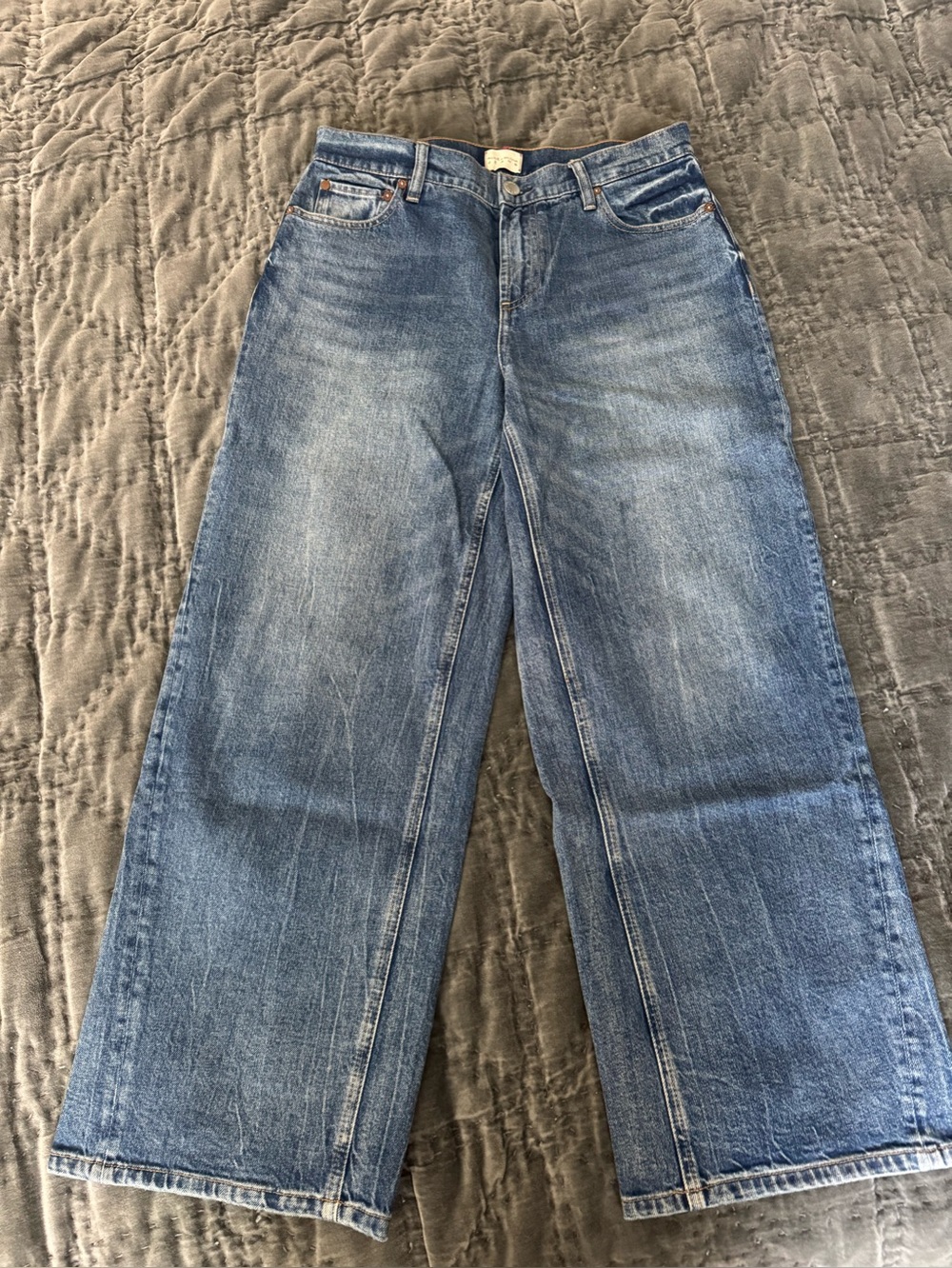 Alice + Olivia Medium Blue High-Rise  Wide Leg Jeans 28
